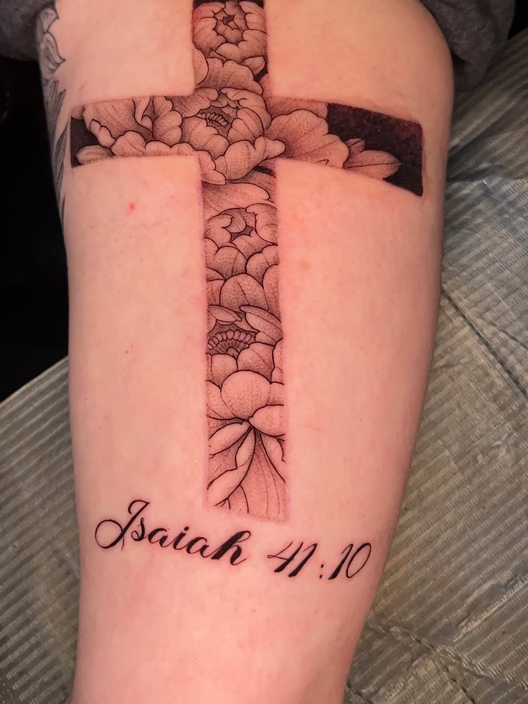 Floral Cross Tattoo with Isaiah Verse Tattoo Design