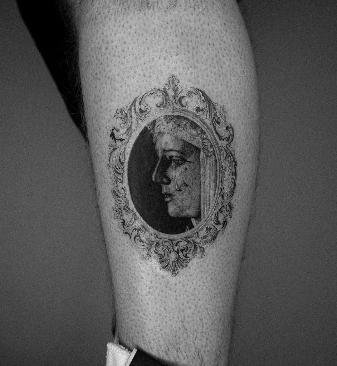 Intricate vintage portrait framed in tattoo design Tattoo Design