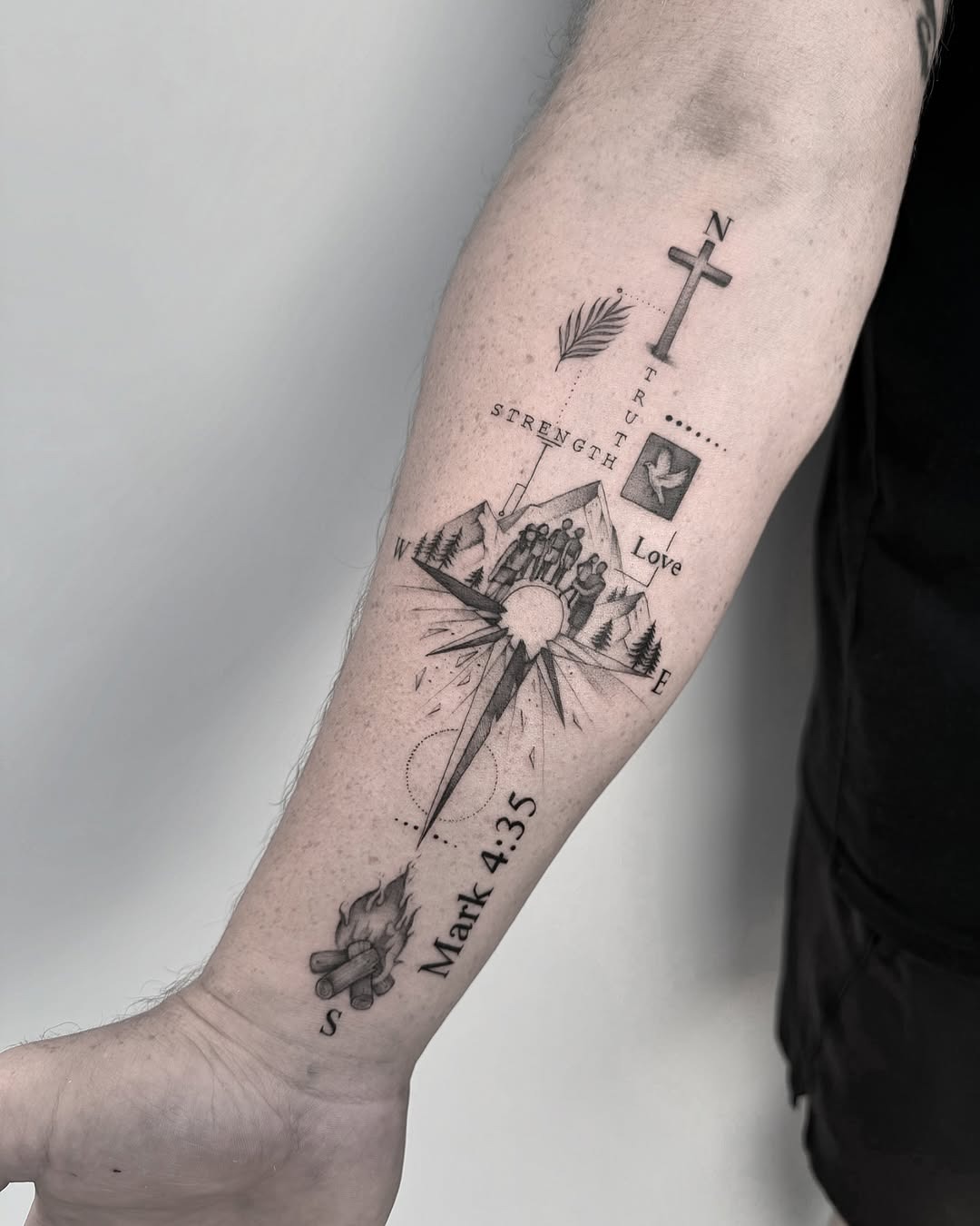Symbolic Christian tattoo blending faith and nature Tattoo Design