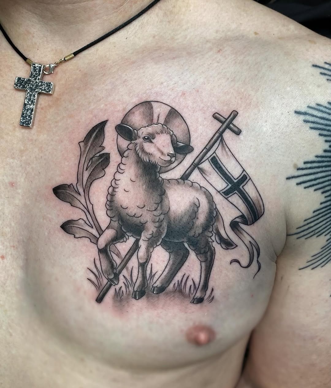 Symbolic sheep tattoo with religious significance Tattoo Design