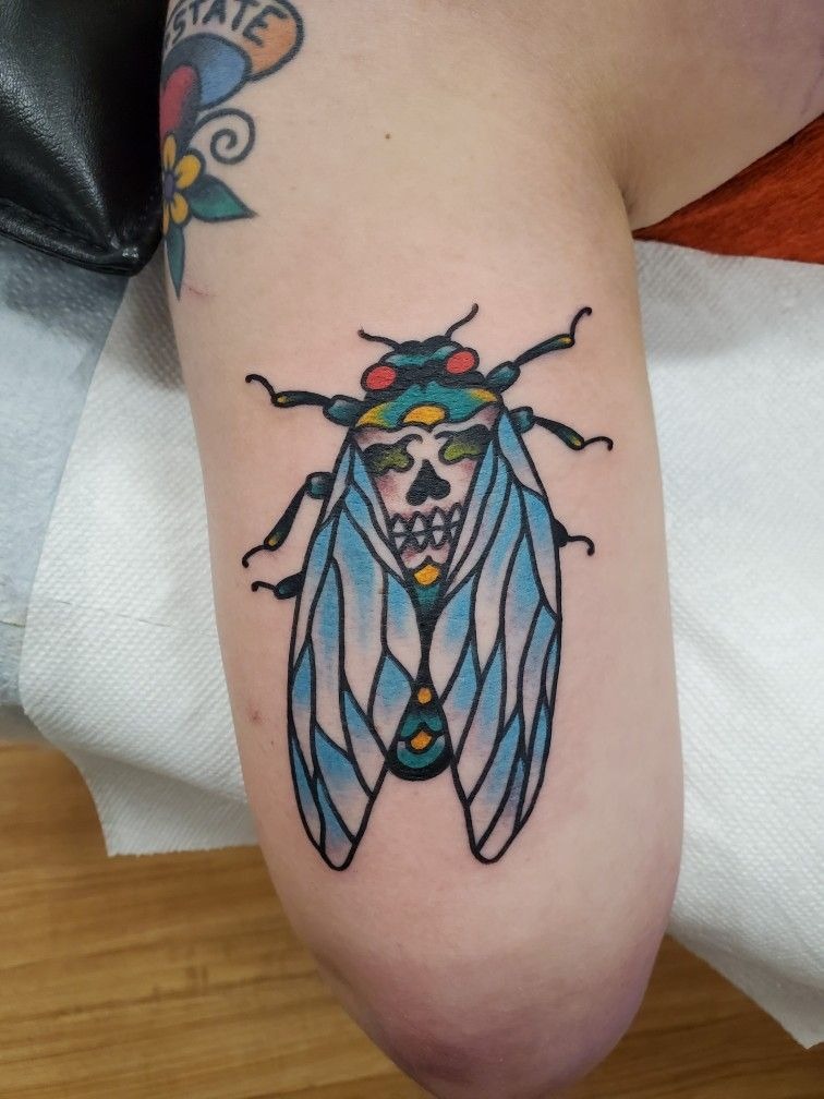 Cicada with Ghostly Face Detail Tattoo Design