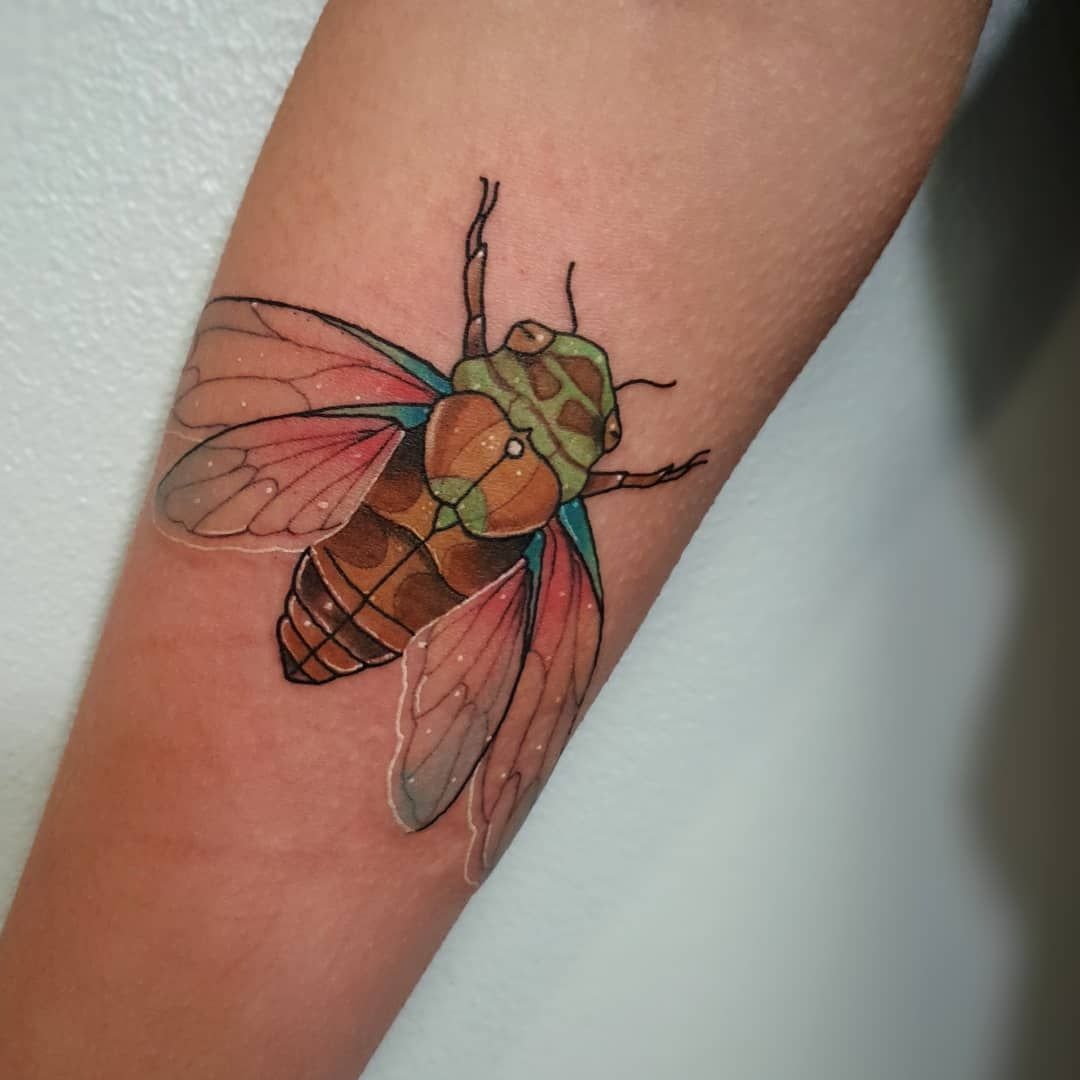 Watercolor-Style Cicada Tattoo Design