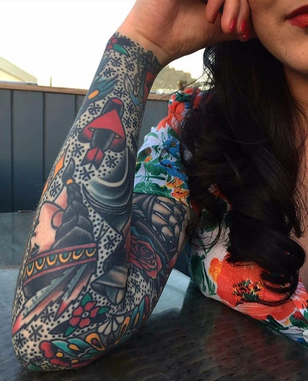 Dotwork Folk Story Color Sleeve Tattoo Design