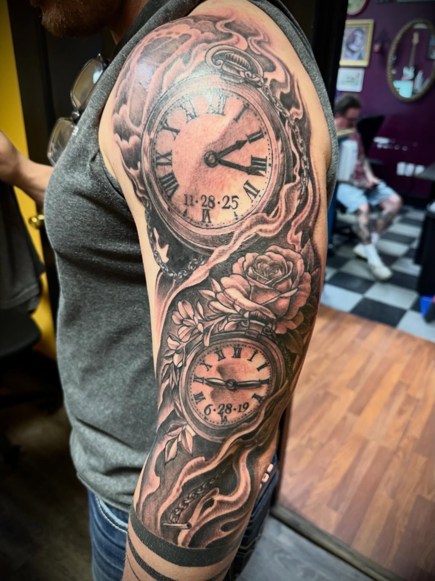 Dual Pocket Watch Clock Sleeve Tattoo Tattoo Design