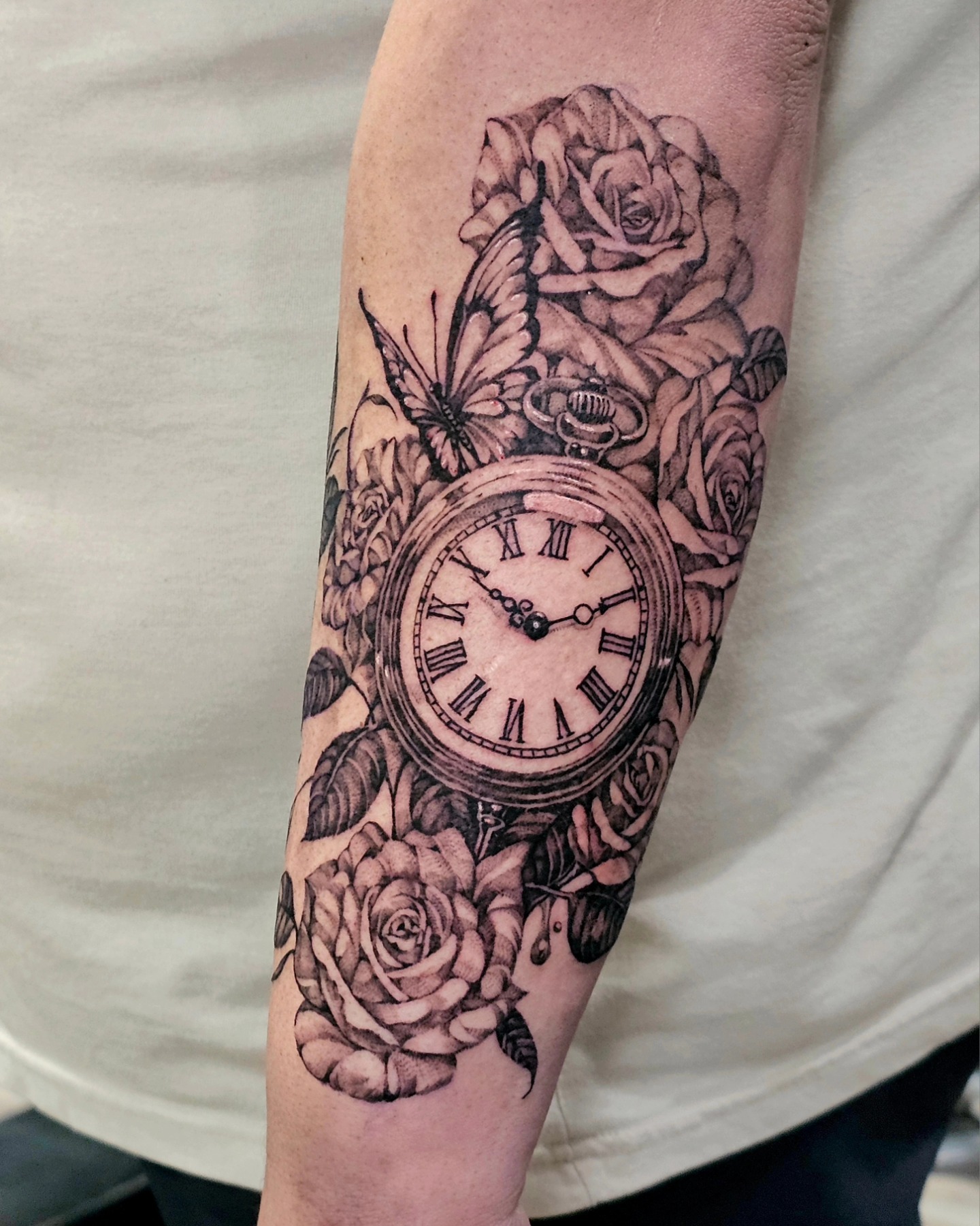 Floral Pocket Watch Clock Tattoo Tattoo Design