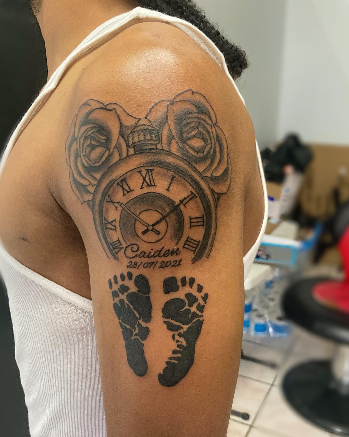 Memorial Clock and Baby Footprint Tattoo Tattoo Design