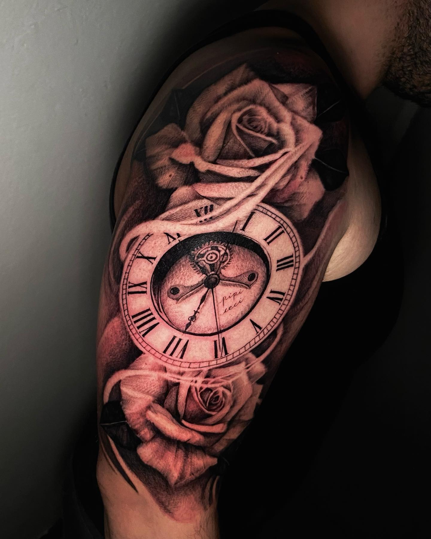 Rose and Roman Numeral Clock Tattoo Tattoo Design