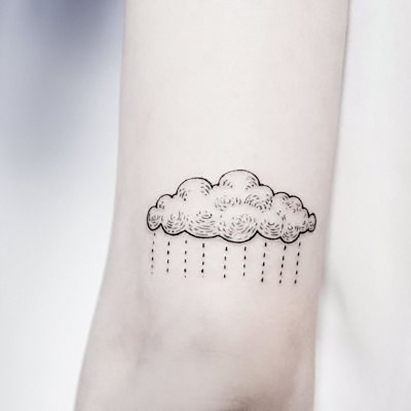 Cloud Tattoo Design: Black Outline with Blue Linework Cloud Tattoos Tattoo Design
