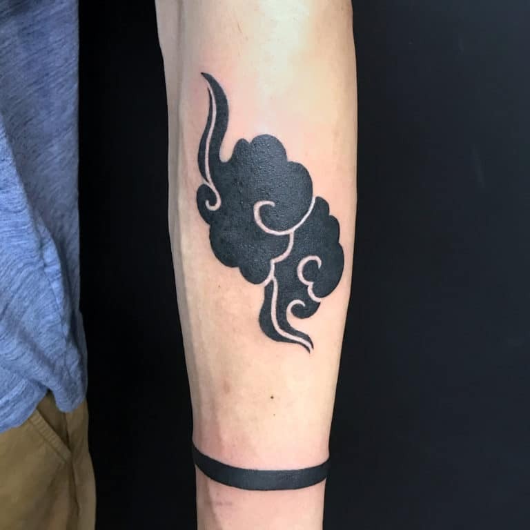 Cloud Tattoo Design: Cumulus Cloud with Line Tattoo in Grayscale Tattoo Design
