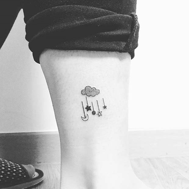 Cloud Tattoos Idea: Clouds in Sky with Castle Leg Tattoo Tattoo Design