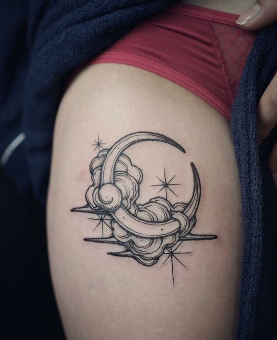 Cloud Tattoos Idea: Floating Cumulus Cloud Tattoos with Blue Highlights Tattoo Design
