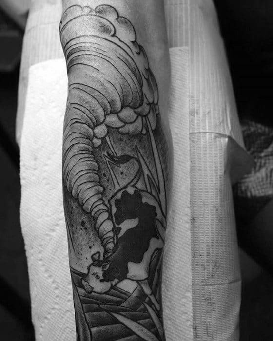 Cloud Tattoos Idea: Umbrella with Clouds, Lightning, and Rain Tattoo Tattoo Design