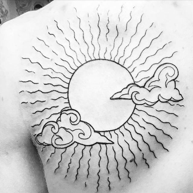 Clouds and Ocean Scene Linework Tattoo Tattoo Design