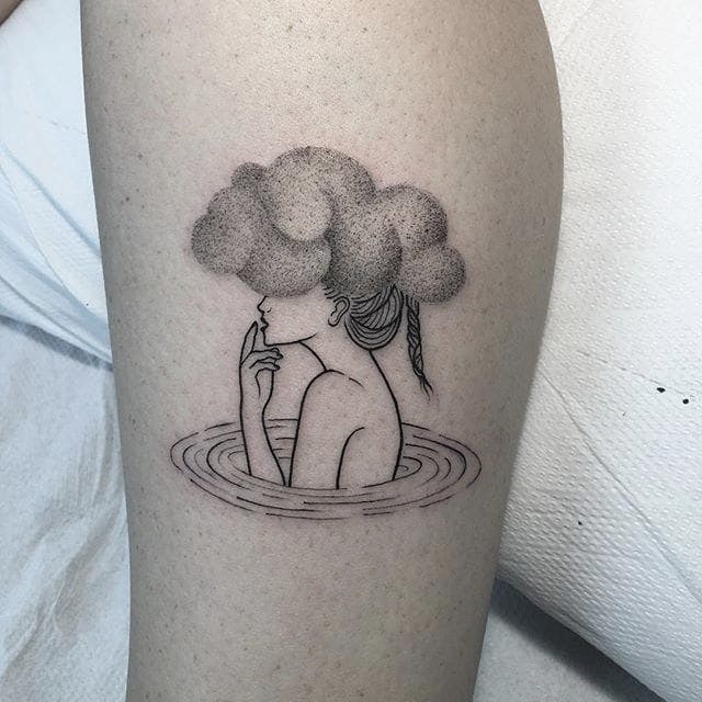 Small TattooIdea: Cloud Raining Celestial Stars and Moons Cloud Tattoos Tattoo Design