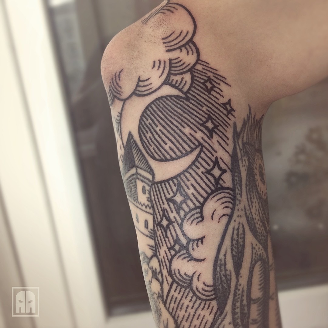 Tattoo Design of Mystical Woman with Cloud Tattoos Tattoo Design