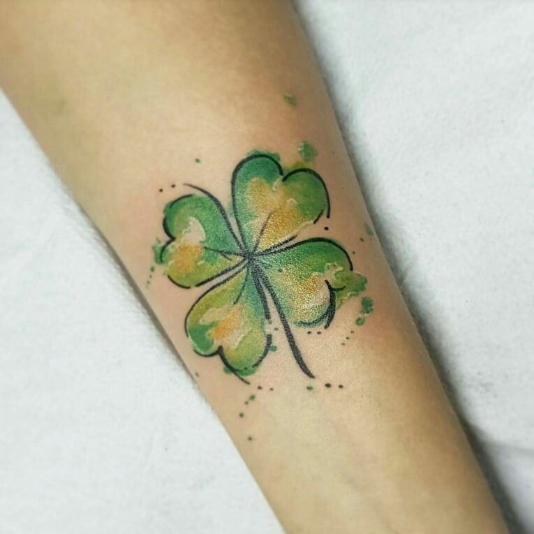 Fine Line Four-Leaf Clover Outline Tattoo Tattoo Design