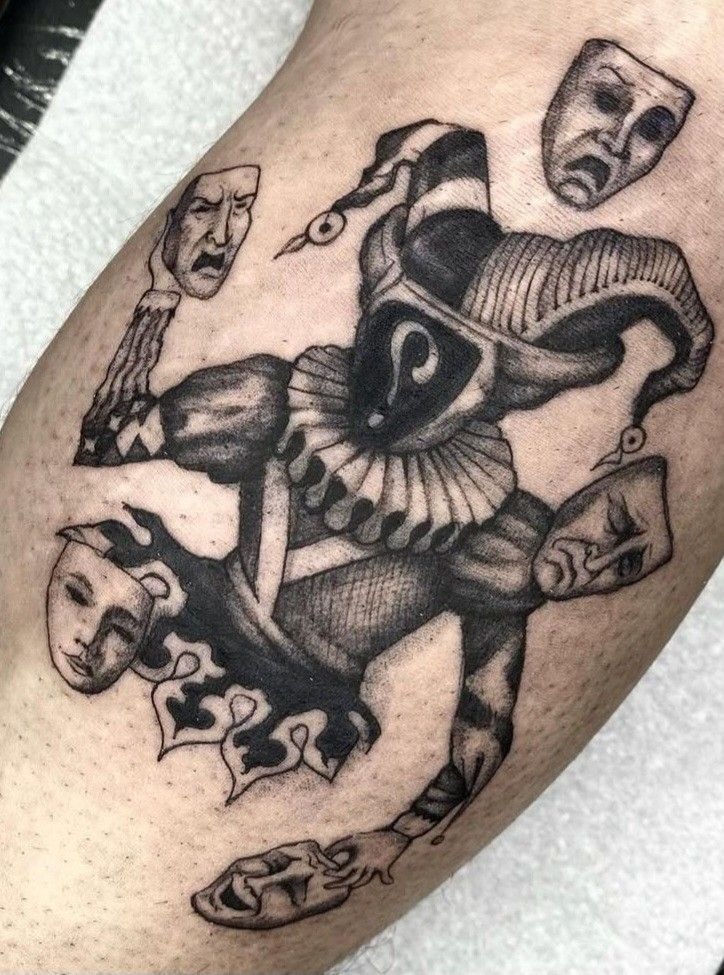 Creepy Cute Cat Clown Doll Tattoo Design