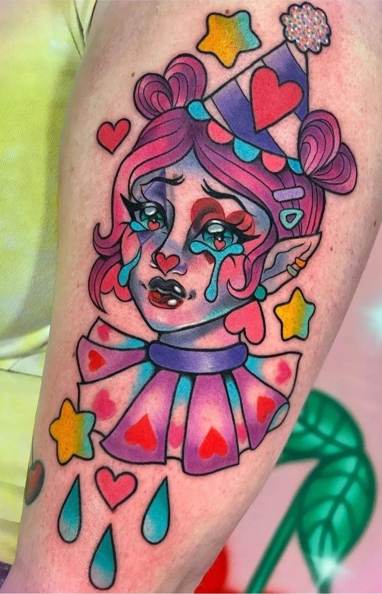 Hyper-Real Horror Clown Hand Tattoo Tattoo Design