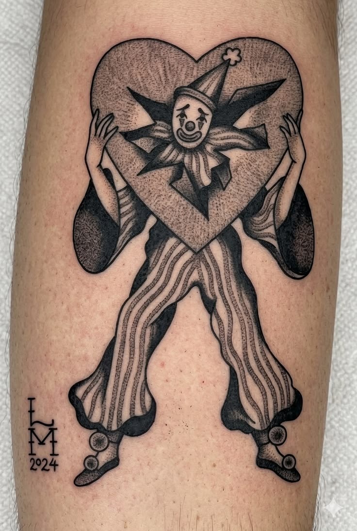 Masked Jester with Theater Faces Tattoo Design