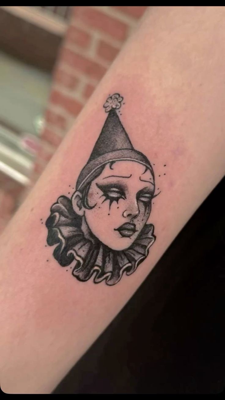 Realistic Killer Clown and Skull Sleeve Piece Tattoo Design