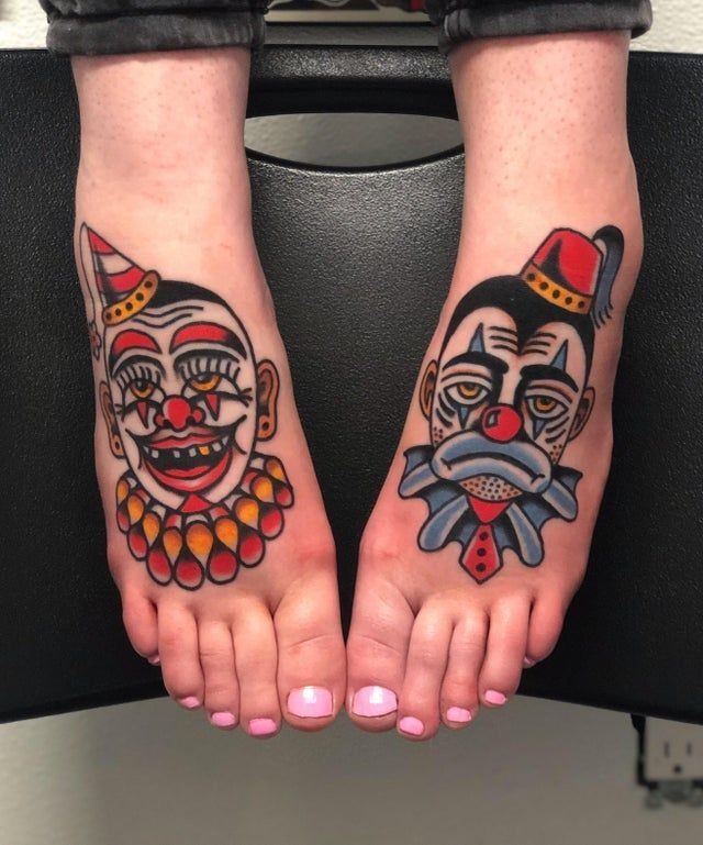 Shadowed Blackwork Clown Face Tattoo Design