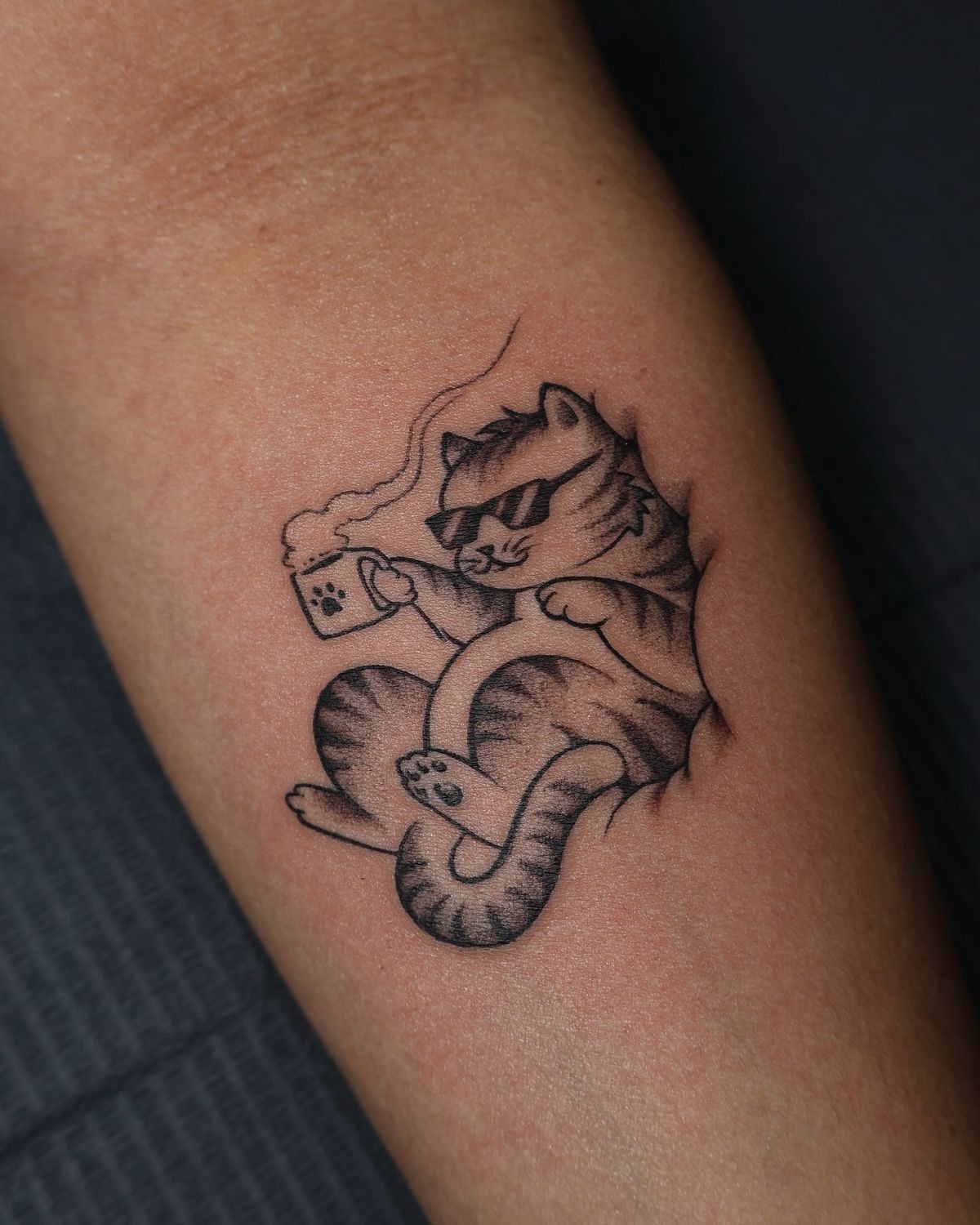 Cool Coffee Cat Tattoo Tattoo Design