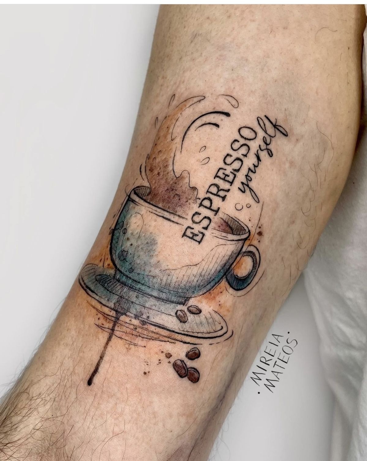 Espresso Yourself Watercolor Cup Tattoo Design