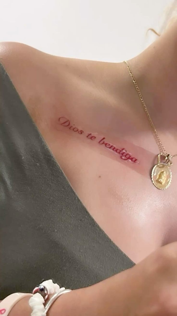 Blessing Script Collarbone Tattoo Tattoo Design