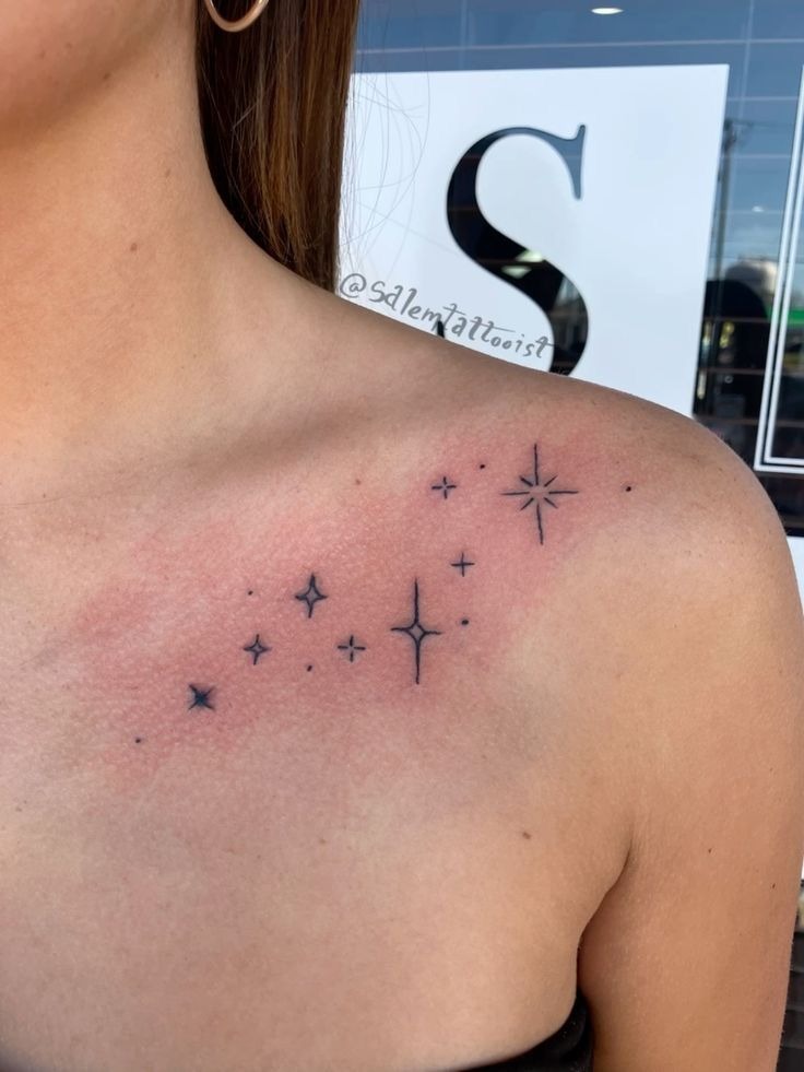 Celestial Stars on the Collarbone Tattoo Design