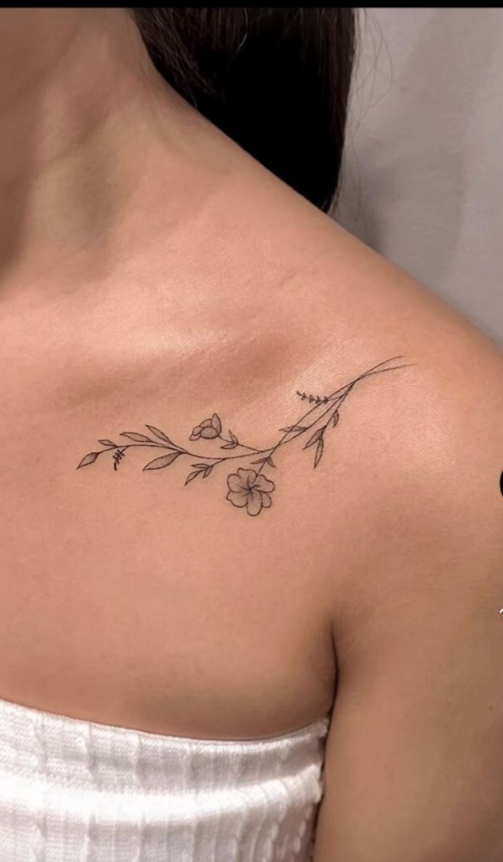 Fine Line Flower Vine Sweep Tattoo Design