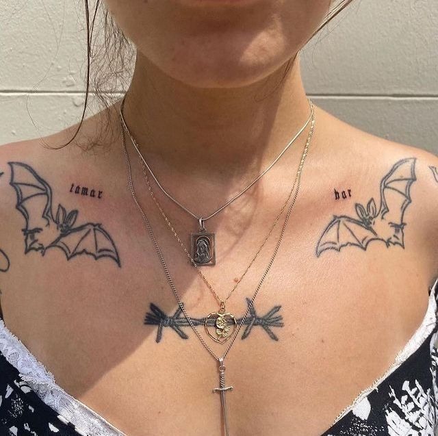 Gothic Bat Collar Bone Pair Tattoo Design