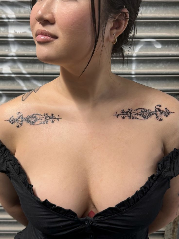 Ornamental Mirror Collarbone Designs Tattoo Design