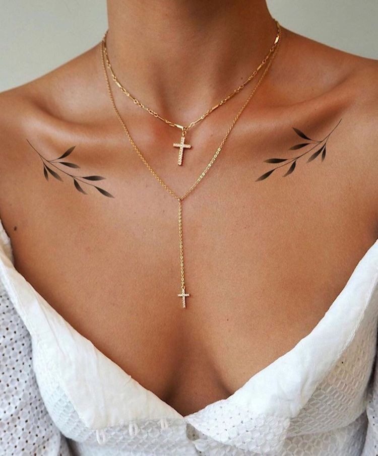 Symmetrical Olive Branch Collarbone Tattoos Tattoo Design