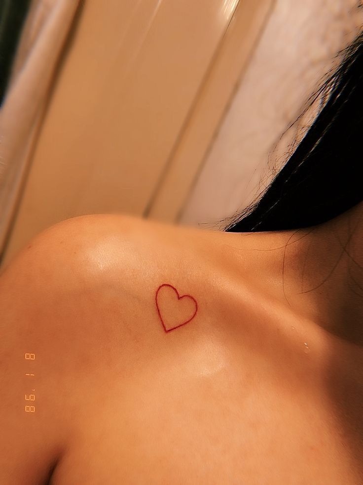 Tiny Red Heart Outline Tattoo Design