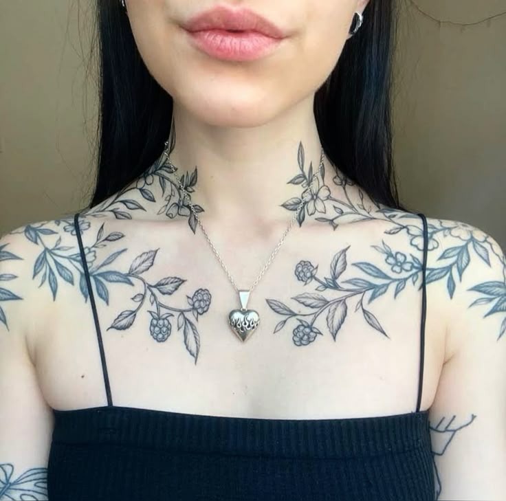 Wild Berry Vine Collar Bone Frame Tattoo Design
