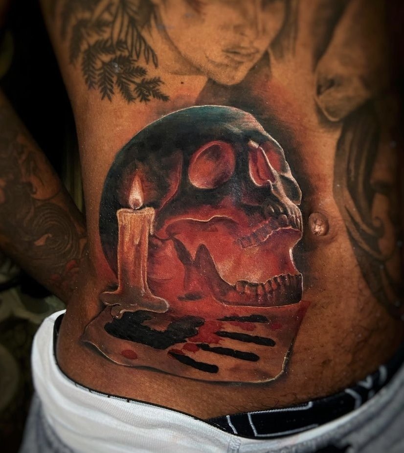 Gothic Skull with Candlelight tattoo design