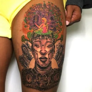 The arms in this photo showcase a collection of traditional American-style tattoos, known for their bold lines and colors.
