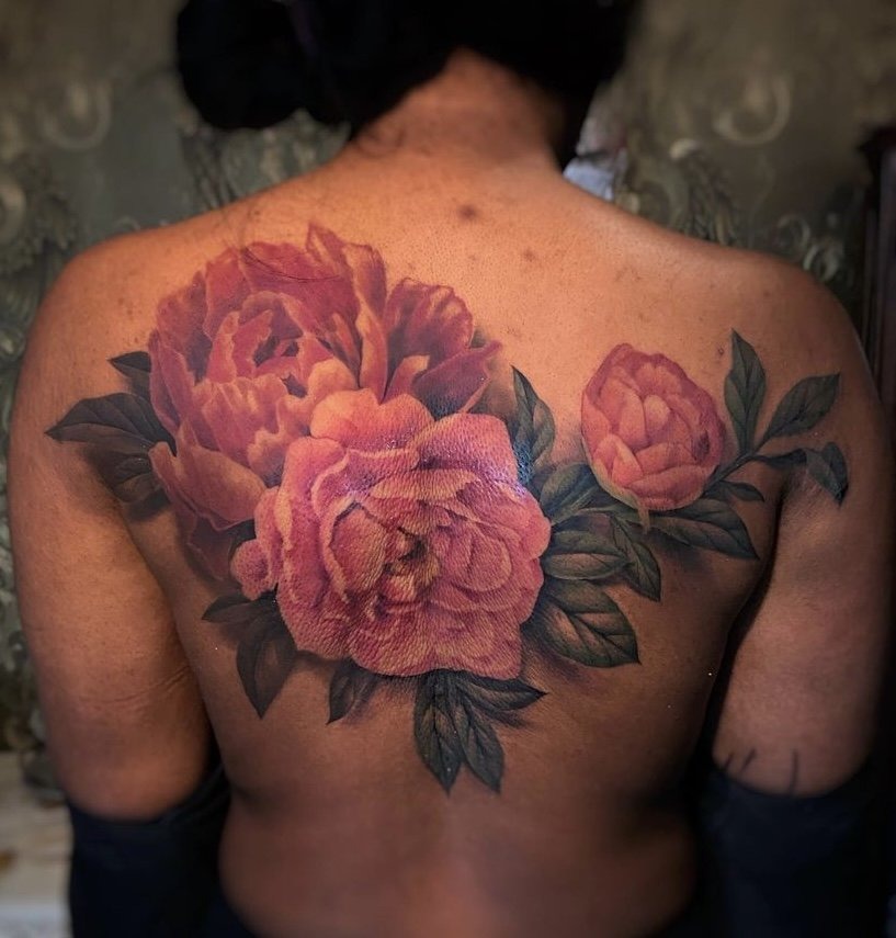 Vibrant Floral Backpiece tattoo design