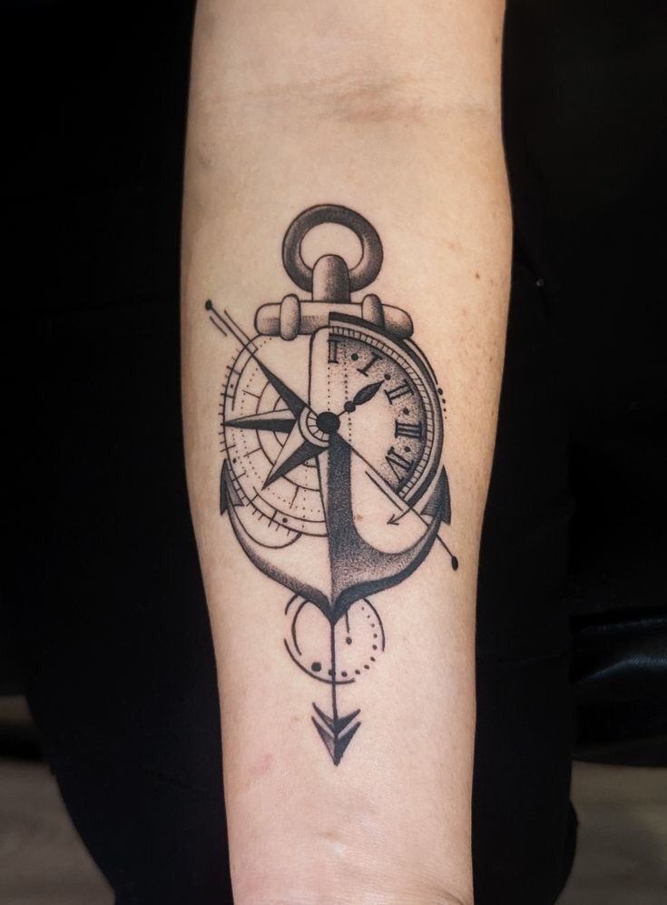 Anchor Compass Clock Tattoo Tattoo Design
