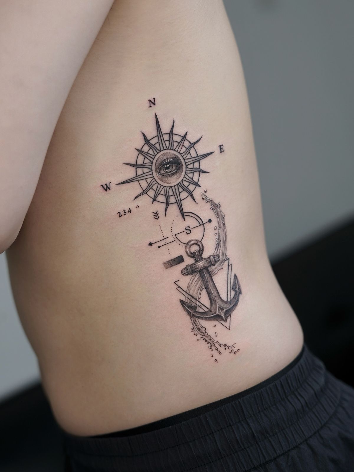 Compass and Anchor Side Tattoo Tattoo Design