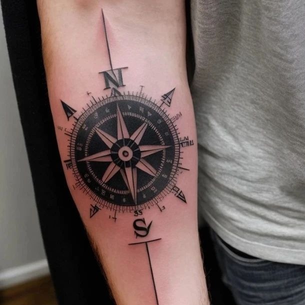 Dark Geometric Compass Tattoo Tattoo Design