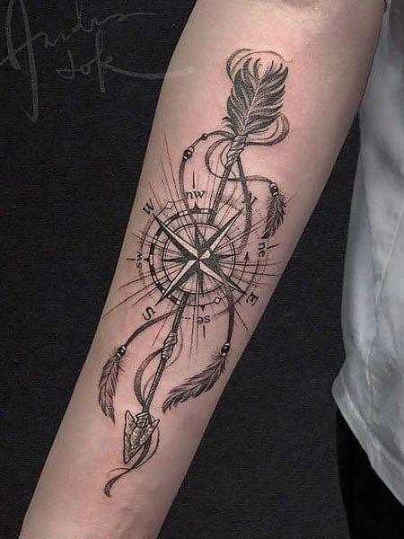 Feather Arrow Compass Tattoo Tattoo Design