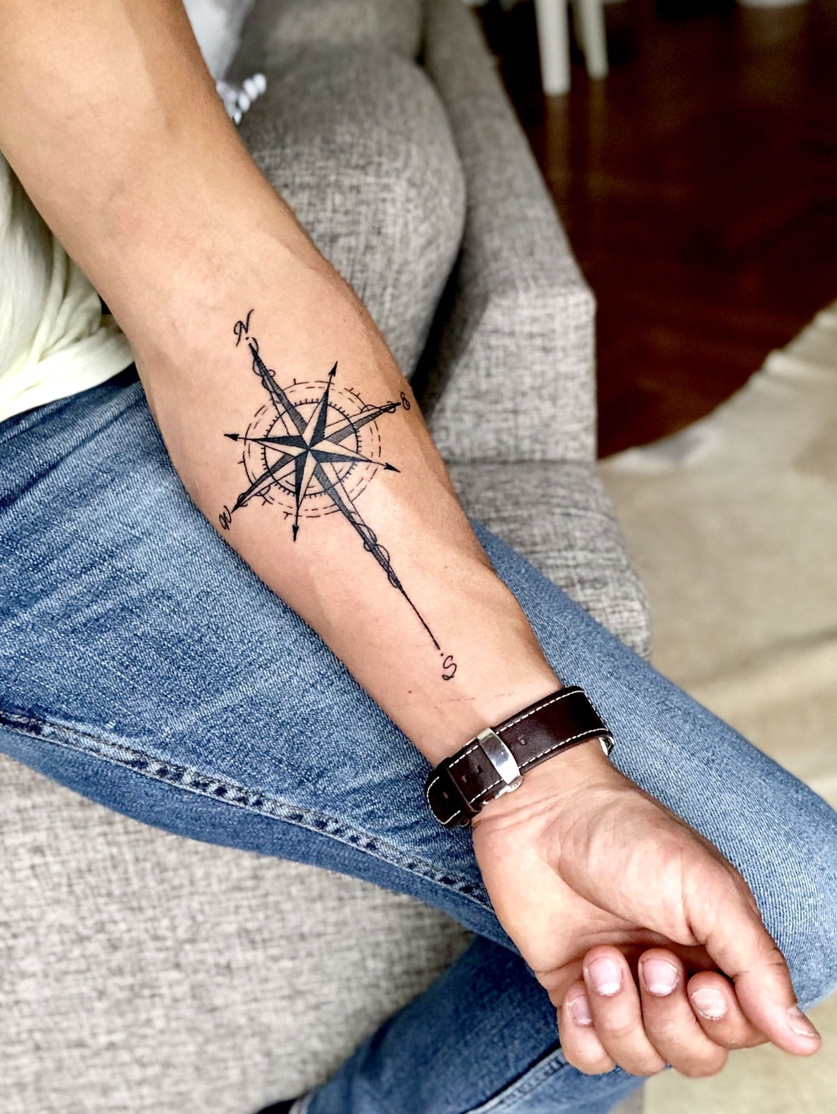 Fine Line Forearm Compass Tattoo Tattoo Design