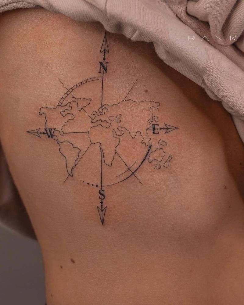 Fine Line World Map Compass Tattoo Tattoo Design