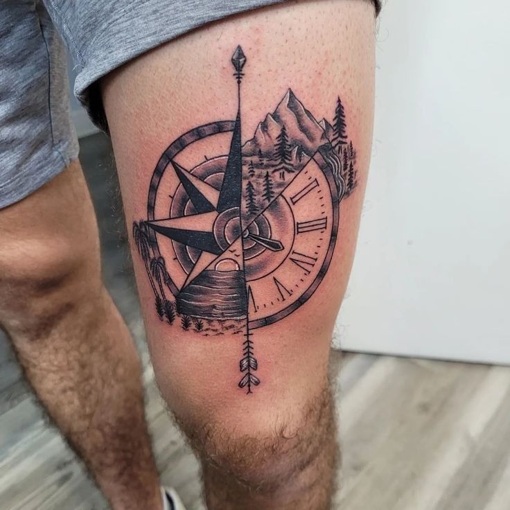 Mountain Arrow Compass Tattoo Tattoo Design