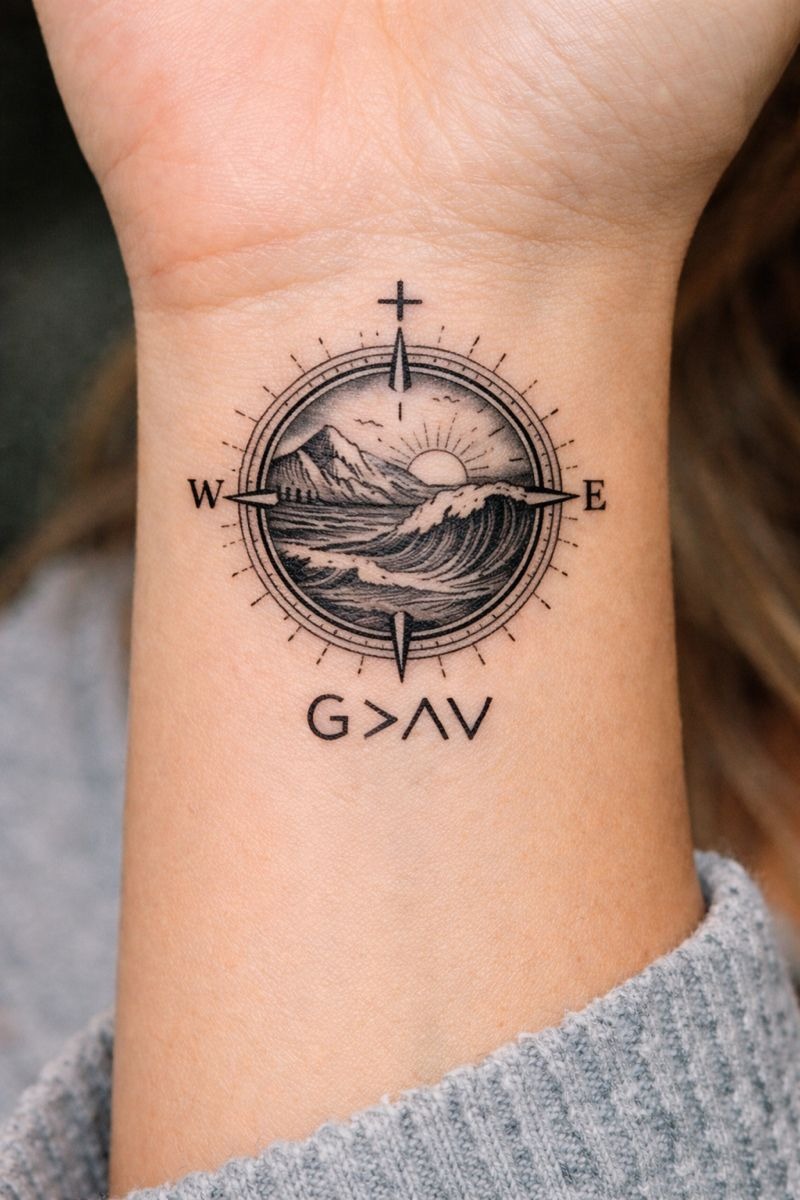 Ocean View Compass Wrist Tattoo Tattoo Design