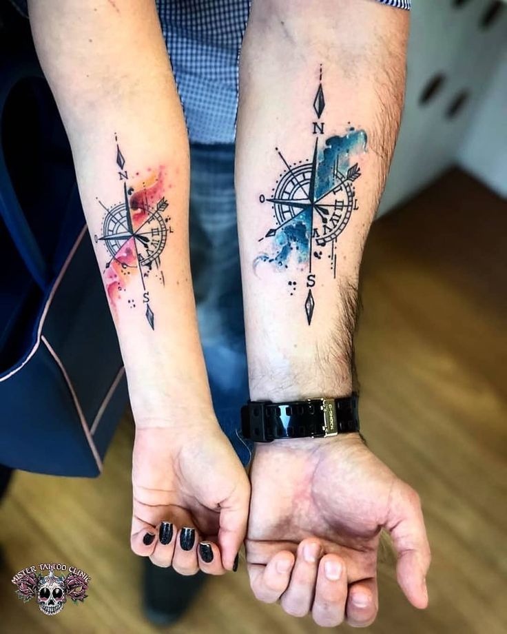 Watercolor Compass Pair Tattoo Tattoo Design