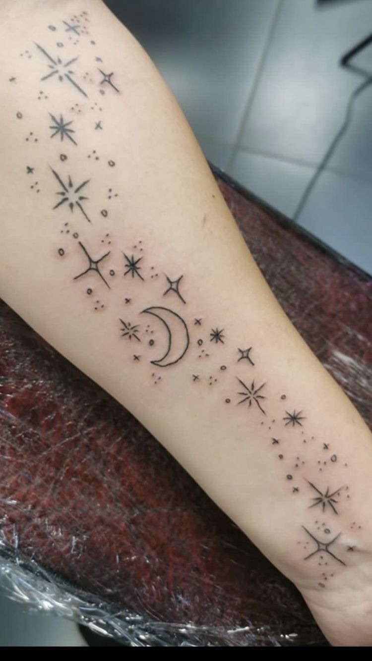 Celestial Sleeve with Moon and Stars Tattoo Design