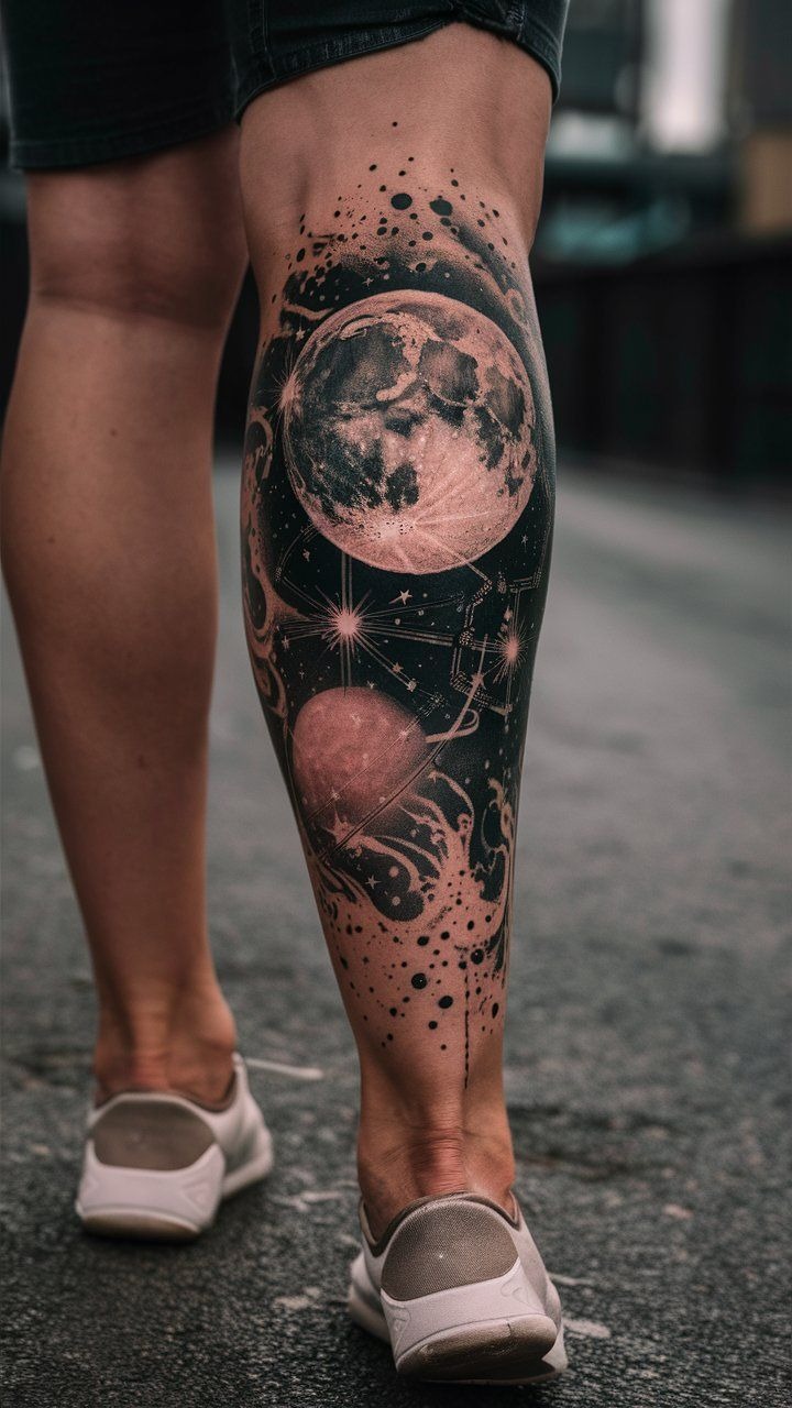 Playful Upper Arm Star and Sun Mix Tattoo Design