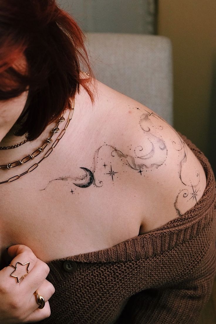 Soft Celestial Shoulder Constellation Tattoo Design